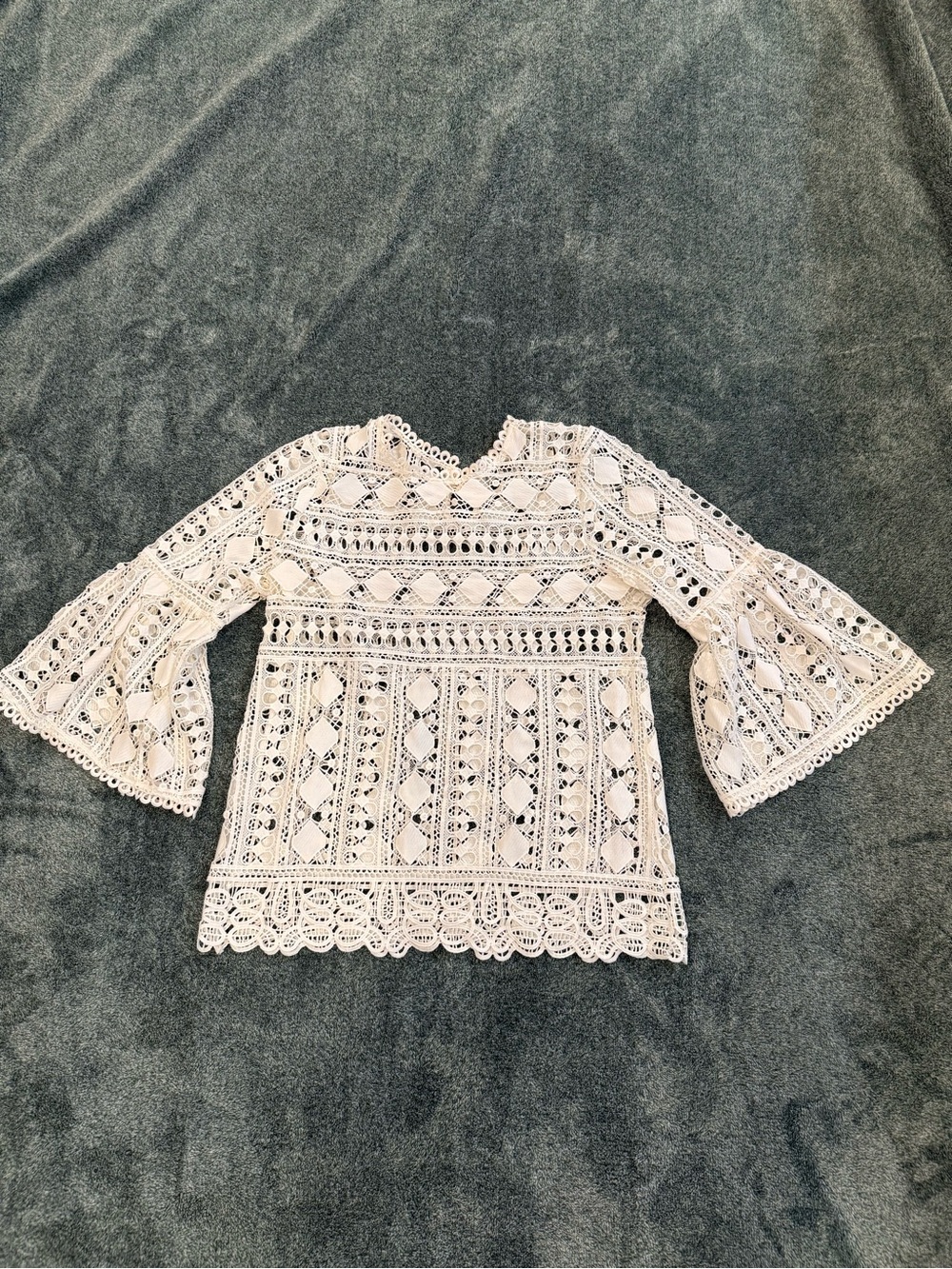 Ellison White Crochet Lace Bell Sleeve Top